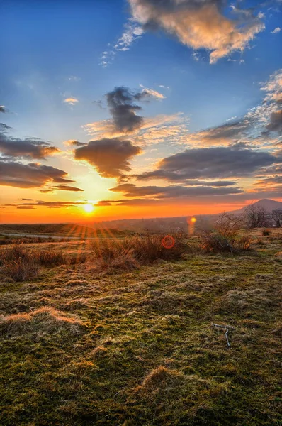 Colorful Spring Sunset Sun Rays Coloring Clouds — Stock Photo, Image