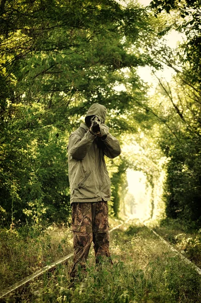 Camouflage Chasseur Visant Avec Son Fusil — Photo