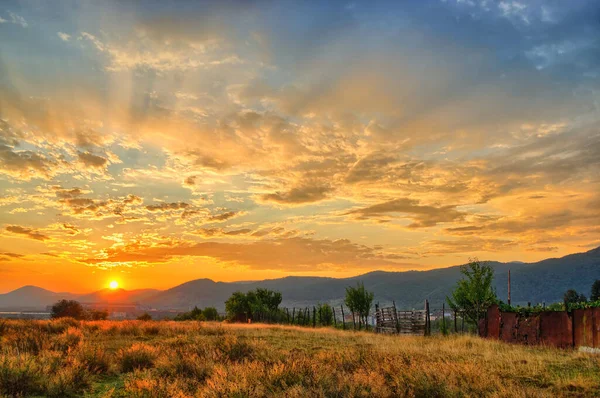 Pôr Sol Colorido Verão Campo — Fotografia de Stock