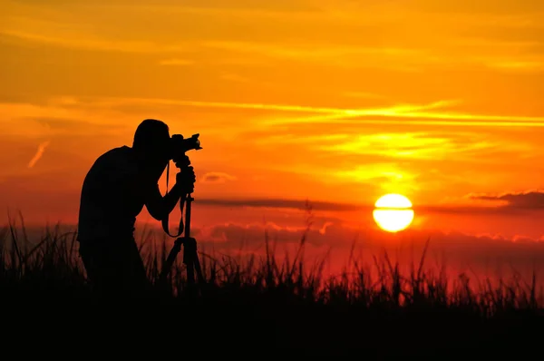 Silhouette Photographe Coucher Soleil — Photo