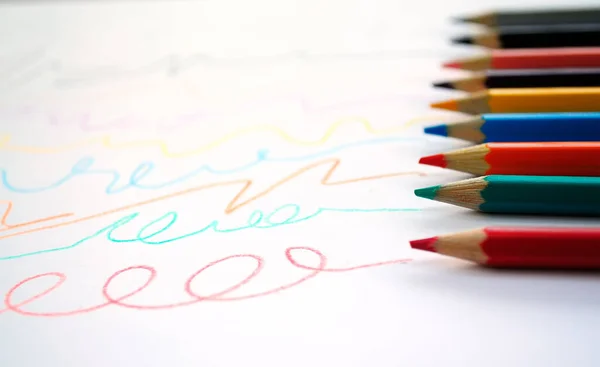 Colored Lines Drawn Crayons White Background — Stock Photo, Image