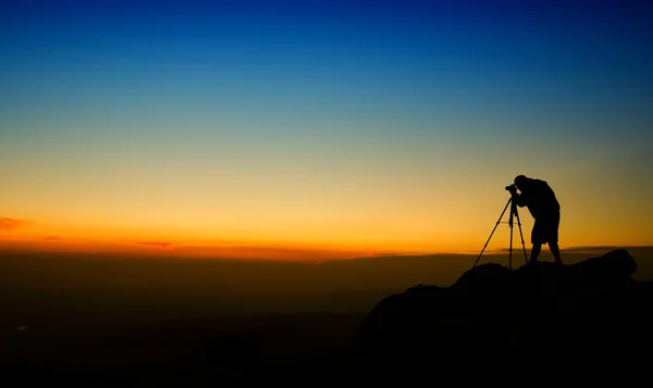 Silhouette Photographe Coucher Soleil — Photo