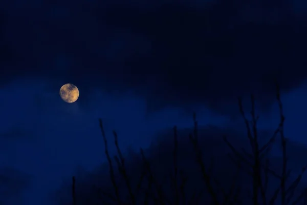 Темно Синее Небо Полной Луной Грозовыми Облаками — стоковое фото