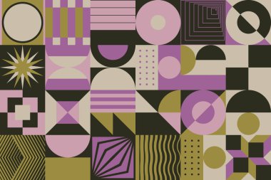 Renkli geometrik şekilli vektör soyut sembollerinin geçmişe dönük desenleri, web arkaplanı, poster tasarımı, dergi ön sayfası, yüksek teknoloji baskısı, kapak resmi.