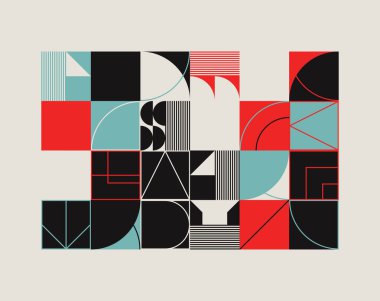Geometrik şekiller ve elementlerle yapılan soyut sıradışı kompozisyonun modern sanat eserleri. Basit geometri vektörü arka planı web tasarımı, kartvizitler, davetiye, poster, moda baskıları için kullanışlı.