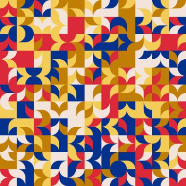 Basit şekillerle yapılan soyut geometrik vektör deseni. Geometrik bileşik, web tasarımı için kullanışlı, kartvizit, davet, poster, tekstil baskısı, arkaplan.