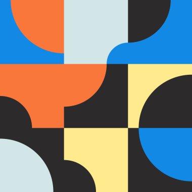 Basit şekilleri ve figürleri olan geometrik çizimler. Geometrik şekilli ve elementli soyut desenler. Web afişi, iş sunumu, marka paketi, kumaş baskısı için mükemmel.