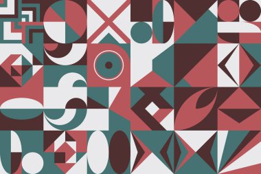 Basit şekillerle yapılan soyut geometrik vektör deseni. Geometrik bileşik, web tasarımı için kullanışlı, kartvizit, davet, poster, tekstil baskısı, arkaplan.