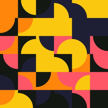 Basit geometrik formlarla kusursuz geometrik desenli tasarım. Büyük renk paleti ile dairesel geometrik vektör grafiği, poster tasarımı, kumaş baskısı, duvar kağıdı, ambalaj kağıdı için kullanışlı.