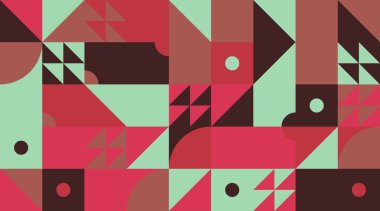 Basit şekiller ve parlak ve canlı renklerden oluşan soyut geometrik vektör deseni. Geometrik kompozisyon, web tasarımı için kullanışlı, kartvizit, davet, poster, tekstil baskısı, arkaplan.