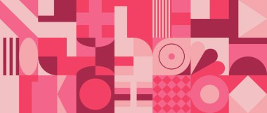 Basit şekiller ve parlak ve canlı renklerden oluşan soyut geometrik vektör deseni. Geometrik kompozisyon, web tasarımı için kullanışlı, kartvizit, davet, poster, tekstil baskısı, arkaplan.