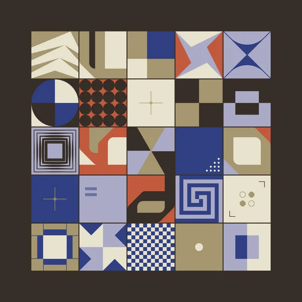 単純な形と基本的な要素で作られた幾何学的な抽象ベクトルグラフィックアートワーク ウェブデザイン 招待状 ポスター ファッションプリントの幾何学的パターン組成の背景 — ストックベクタ