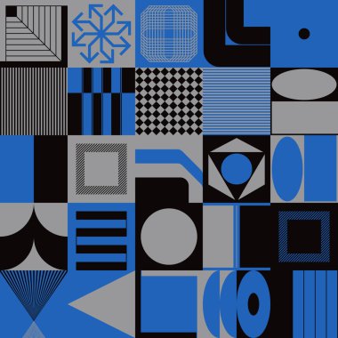 Basit geometrik şekiller ve şekillerle yapılmış kaba tasarım soyut vektör deseni. Kalın grafik sanatı, web sanatı için kullanışlı, davetiye kartları, posterler, baskılar, tekstil, arka plan.