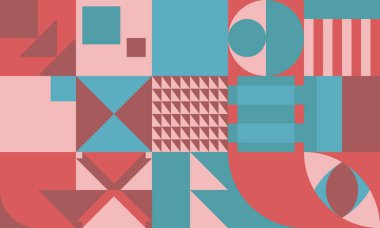 Basit şekilleri ve figürleri olan geometrik çizimler. Geometrik şekilli ve elementli soyut desenler. Web afişi, iş sunumu, marka paketi, kumaş baskısı için mükemmel.