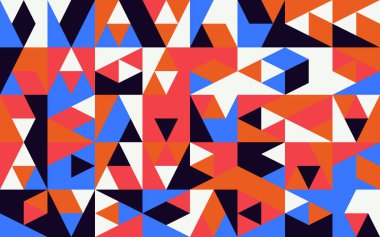 Basit şekiller ve parlak ve canlı renklerden oluşan soyut geometrik vektör deseni. Geometrik kompozisyon, web tasarımı için kullanışlı, kartvizit, davet, poster, tekstil baskısı, arkaplan.