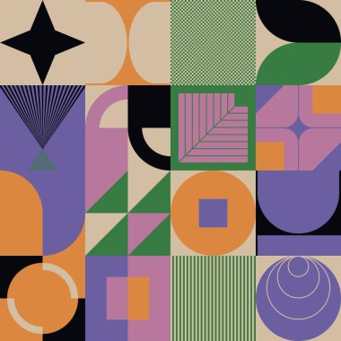 Neo Modern sanat kalıpları soyut vektör geometrik şekiller ve formlarla yapılır. Basit form cesur grafik tasarımı, web sanatı, davetiye kartları, posterler, baskılar, tekstil, arka plan için kullanışlı.