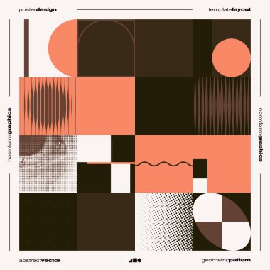 Postmodern kare boyutlu vektör kapağı tasarımı modernizm ve minimalist barbarlık tarzında yaratıldı, poster sanatı, dergi ön sayfası, dekoratif baskı, web afişi için kullanışlı.