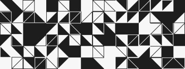 Siyah ve beyaz şekilli basit geometrik soyut vektör deseni. Geometrik grafik kompozisyonu, web tasarımı, kartvizit, davetiye, poster, tekstil baskısı, arkaplan.