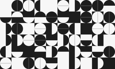 Siyah ve beyaz şekilli basit geometrik soyut vektör deseni. Geometrik grafik kompozisyonu, web tasarımı, kartvizit, davetiye, poster, tekstil baskısı, arkaplan.