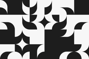 Siyah ve beyaz şekilli basit geometrik soyut vektör deseni. Geometrik grafik kompozisyonu, web tasarımı, kartvizit, davetiye, poster, tekstil baskısı, arkaplan.