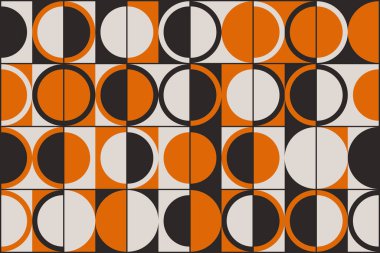 Basit şekilleri ve güzel renk paleti olan yüzyılın ortası geometrik soyut deseni. Basit geometrik desen kompozisyonu, web tasarımında en iyi kullanım alanı, kartvizit, davetiye, poster, tekstil baskısı.