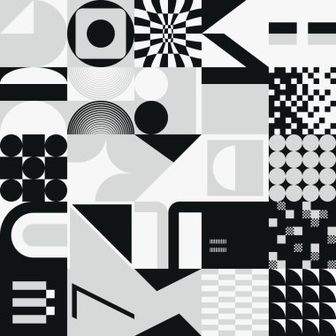 Basit geometrik şekiller ve şekillerle yapılmış kaba tasarım soyut vektör deseni. Kalın grafik sanatı, web sanatı için kullanışlı, davetiye kartları, posterler, baskılar, tekstil, arka plan.