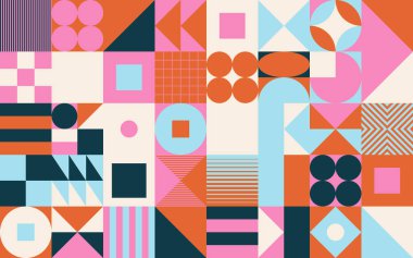 Geometrik şekil ve formlarla yapılmış basit vektör desenlerinin dijital grafik tasarımı, web sitesi başlığı, iş kartı, davetiye, poster, tekstil baskısı, arkaplan.