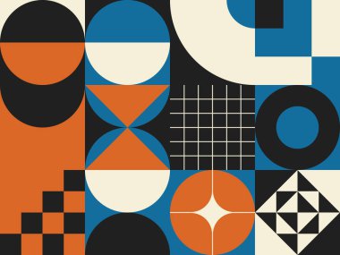 Geometrik şekil ve formlarla yapılmış basit vektör desenlerinin dijital grafik tasarımı, web sitesi başlığı, iş kartı, davetiye, poster, tekstil baskısı, arkaplan.