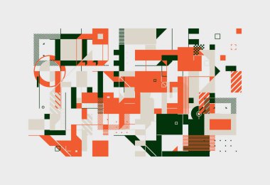 Geometrik şekiller ve elementlerle yapılan soyut sıradışı kompozisyonun modern sanat eserleri. Basit geometri vektörü arka planı web tasarımı, kartvizitler, davetiye, poster, moda baskıları için kullanışlı.