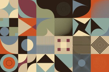 Geometrik şekil ve formlarla yapılmış basit vektör desenlerinin dijital grafik tasarımı, web sitesi başlığı, iş kartı, davetiye, poster, tekstil baskısı, arkaplan.