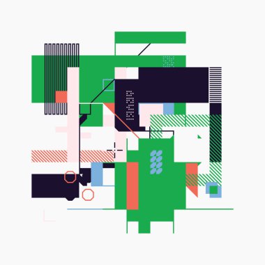 Geometrik şekiller ve elementlerle yapılan soyut sıradışı kompozisyonun modern sanat eserleri. Basit geometri vektörü arka planı web tasarımı, kartvizitler, davetiye, poster, moda baskıları için kullanışlı.