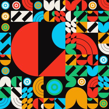 Geometrik şekil ve formlarla yapılmış basit vektör desenlerinin dijital grafik tasarımı, web sitesi başlığı, iş kartı, davetiye, poster, tekstil baskısı, arkaplan.