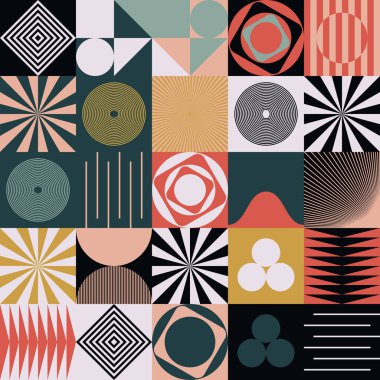 Geometrik şekil ve formlarla yapılmış basit vektör desenlerinin dijital grafik tasarımı, web sitesi başlığı, iş kartı, davetiye, poster, tekstil baskısı, arkaplan.