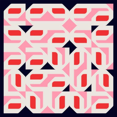 Basit geometrik şekilleri ve temel renkli formları olan modern geometrik soyut desen tasarımı. Poster sanatları, web tasarımı, markalaşma sunumu, albüm baskısı, moda dokusu vs. için harika.