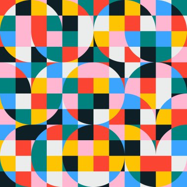 Basit tekrarlayan geometrik şekilli kusursuz geometrik desen. Temel geometrik elementlerin soyut vektör grafik tasarımı. Web tasarımı, tekstil baskısı, duvar kağıdı, ambalaj kağıdı için kullanışlı.