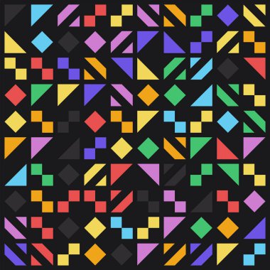 Basit geometrik şekilleri ve temel renkli formları olan modern geometrik soyut desen tasarımı. Poster sanatları, web tasarımı, markalaşma sunumu, albüm baskısı, moda dokusu vs. için harika.