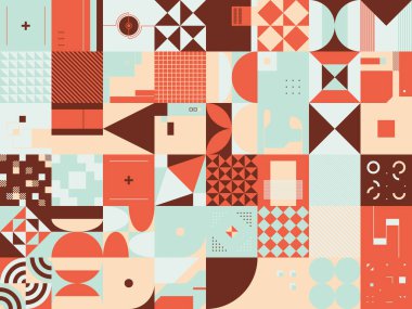 Basit tekrarlayan geometrik şekilli kusursuz geometrik desen. Temel geometrik elementlerin soyut vektör grafik tasarımı. Web tasarımı, tekstil baskısı, duvar kağıdı, ambalaj kağıdı için kullanışlı.