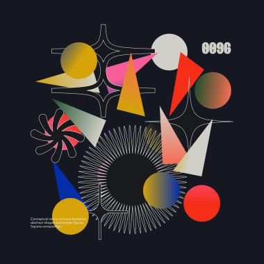 Düzenlenebilir metin ve grafiklerle soyut sanat geometrik poster tasarımı. Basit vektör şekilli modern geometri kompozisyonu çizimleri. Poster tasarımı, sunum arkaplanı ve broşür için kullanışlı.
