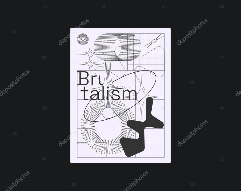 Brutalism inspired graphic design of vector poster cover layout made with vector abstract elements and geometric shapes, useful for poster art, website headers, front page design, decorative prints