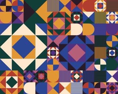 Basit tekrarlayan geometrik şekilli kusursuz geometrik desen. Temel geometrik elementlerin soyut vektör grafik tasarımı. Web tasarımı, tekstil baskısı, duvar kağıdı, ambalaj kağıdı için kullanışlı.