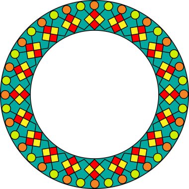 Geometrik çizgi şeklinde yuvarlak bir sınır. Geometrik vektör soyut yuvarlak izole çerçeve beyaz arkaplan üzerinde. Tasarım ögeleri, şablon 