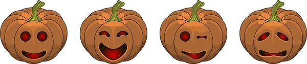 Set Orange Pumpkin Smile Eyes Main Symbol Merry Halloween Holiday — Stock Vector