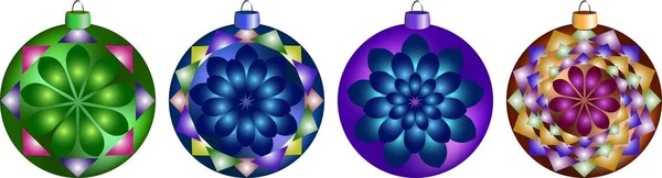 Conjunto Bolas Navidad Con Patrón Caleidoscopio Decoración Del Árbol Navidad — Archivo Imágenes Vectoriales