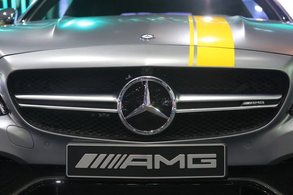 Bangkok - March 31 : Mercedes Benz on gray car at The 37th Bangkok International Thailand Motor Show 2016 on March 31, 2016 in Bangkok, Thailand — Stock Photo, Image