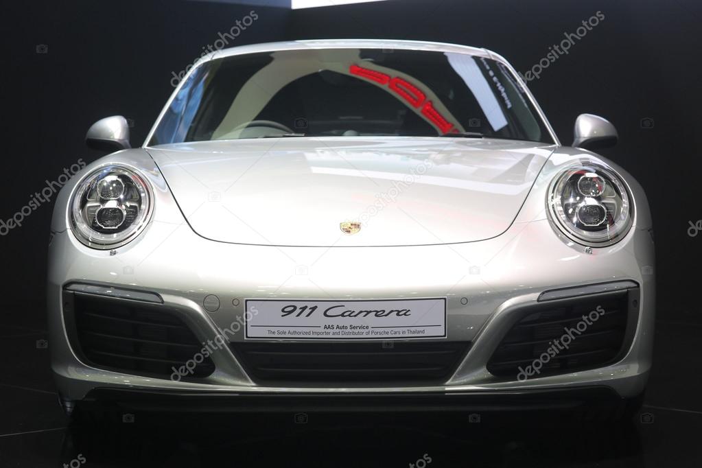 Bangkok - March 31 : Porsche 911 carrera on white car at The 37th Bangkok International Thailand Motor Show 2016 on March 31, 2016 in Bangkok, Thailand