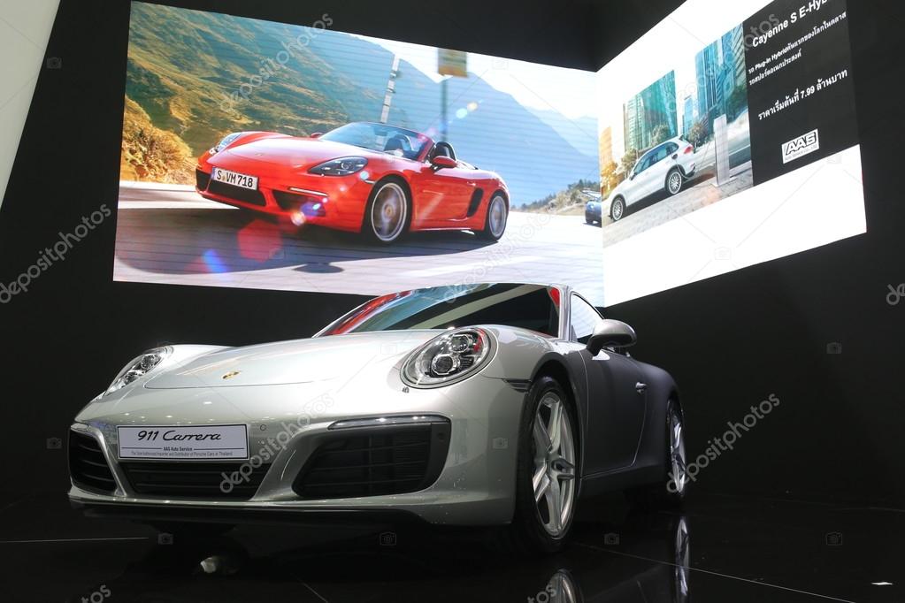 Bangkok - March 31 : Porsche 911 carrera on white car at The 37th Bangkok International Thailand Motor Show 2016 on March 31, 2016 in Bangkok, Thailand