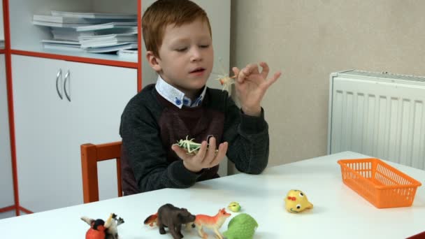 Niño de seis años en clase. — Vídeos de Stock