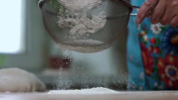 Flour Poured Sieve Flour Sifted Sieve — Stock Video