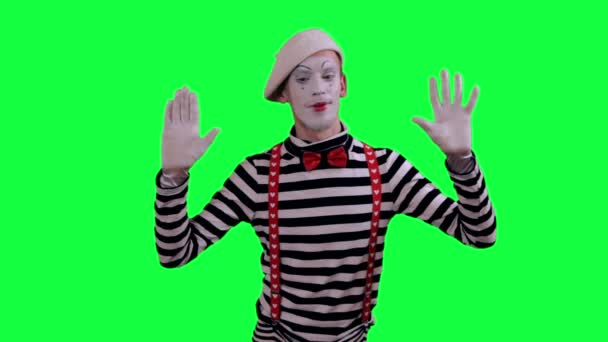 Mime är bakom en osynlig vägg — Stockvideo