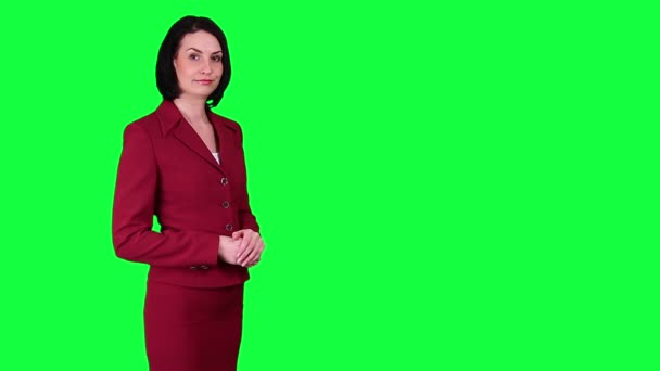 Zakenvrouw punten ergens Chromakey — Stockvideo